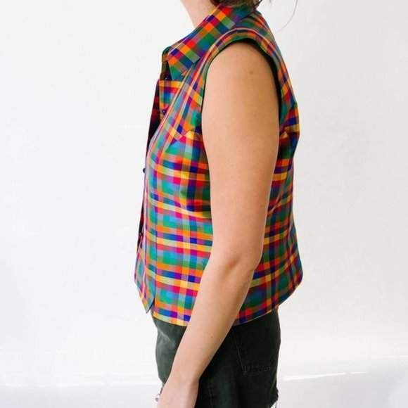 Vintage Colorful Plaid 100% Silk Tank - Picture 2 of 8